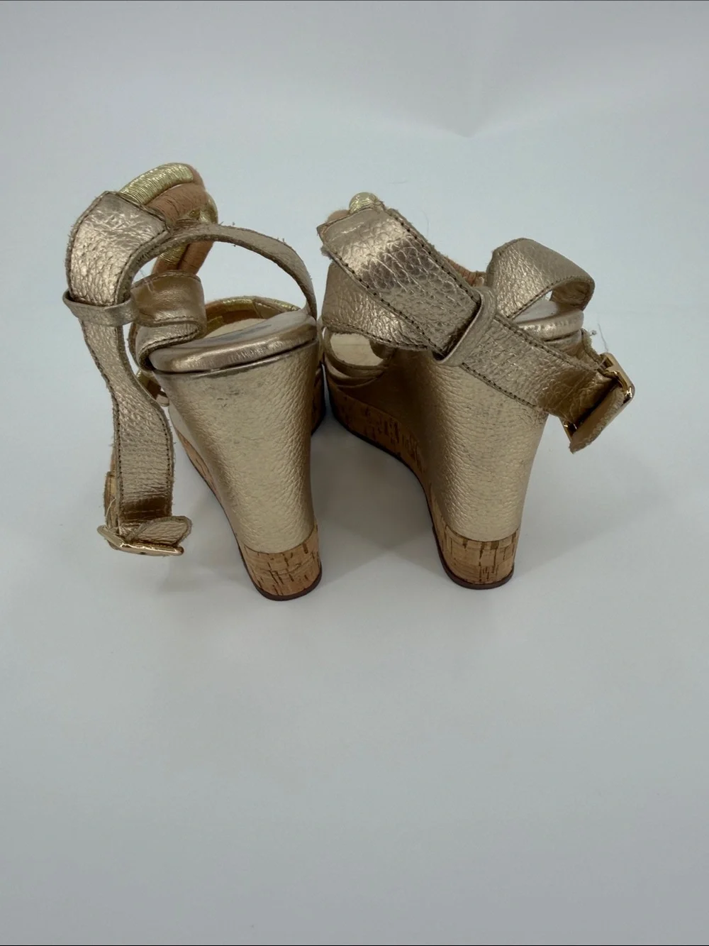 Juicy Couture Metallic Gold Cork Wedge Sandals - Women's Strappy Wedges
